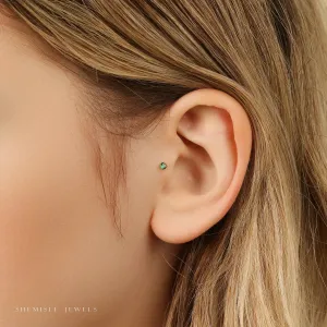 Tiny Emerald Threadless Flat Back Tragus Stud, May Birthstone, 20,18,16ga, 5-10mm, Unisex, Surgical Steel, SHEMISLI SS509