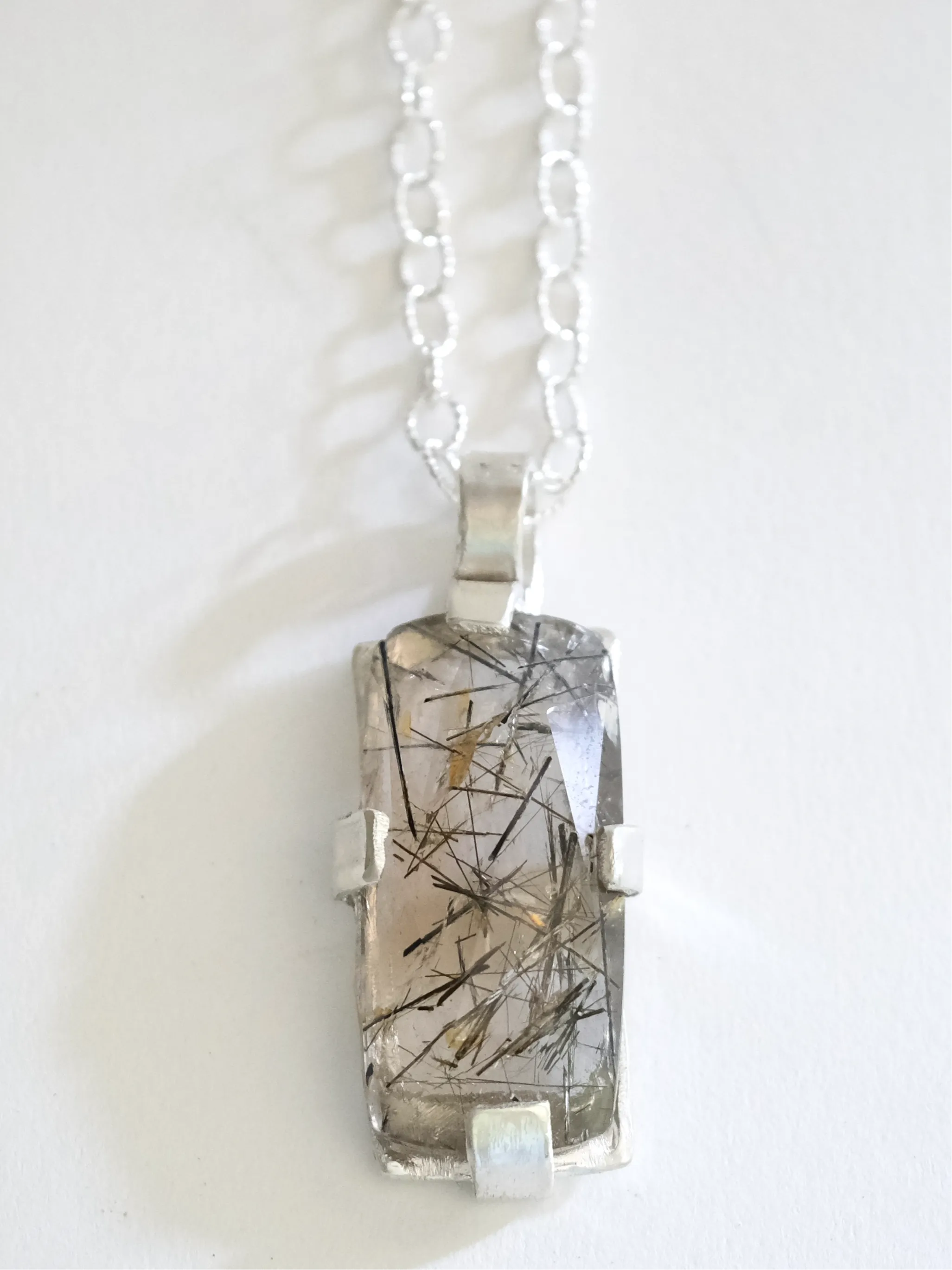 Tourmalated Quartz Pendant Necklace in Silver