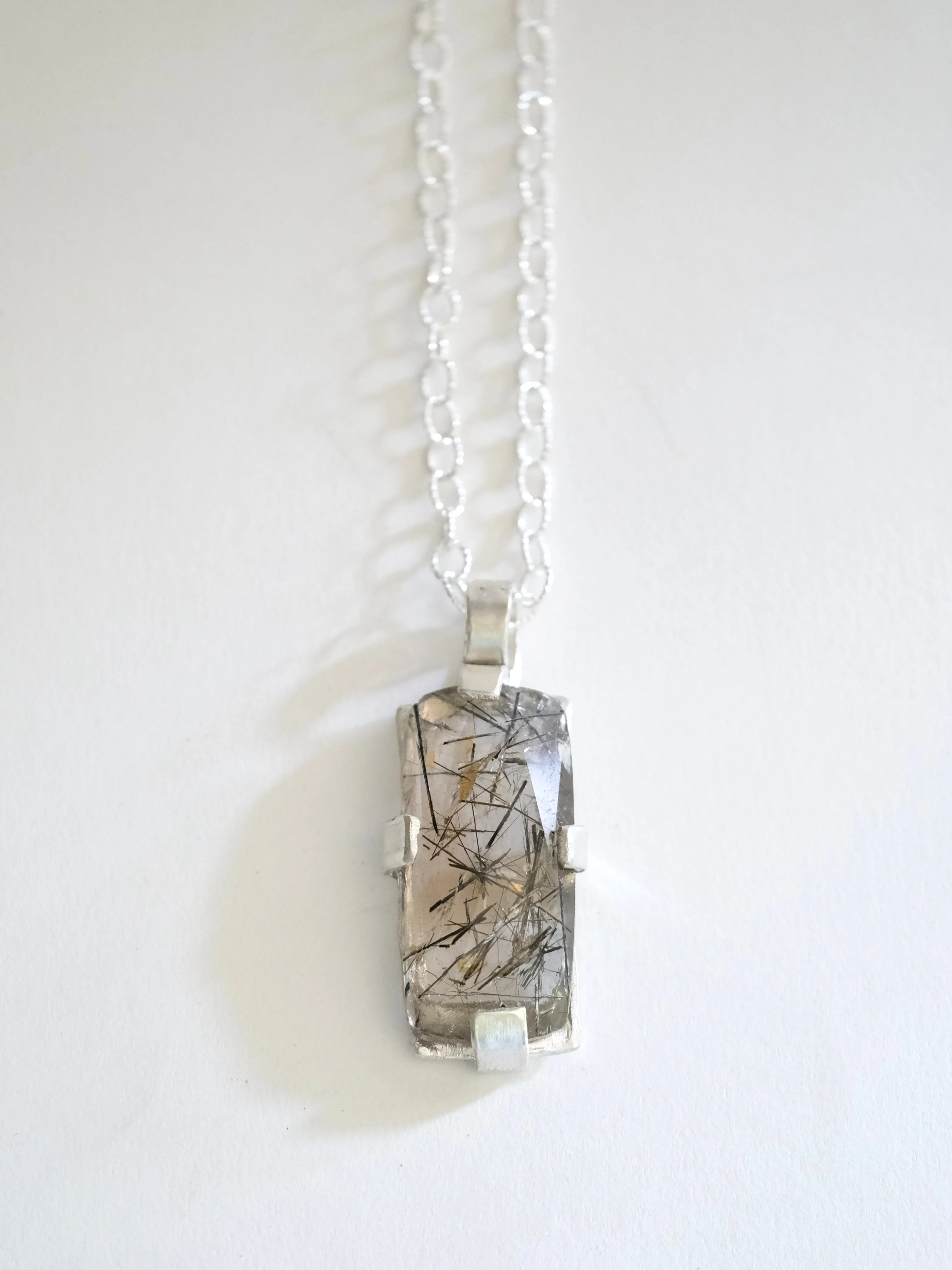 Tourmalated Quartz Pendant Necklace in Silver