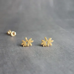 Tree Branch Earrings, matte gold stud earrings, tiny branch earring, leaf stud, sterling silver post, gold tree earrings, small branch studs