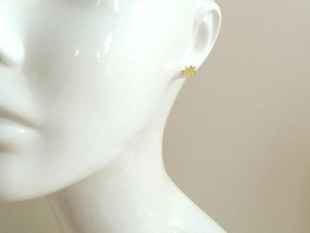 Tree Branch Earrings, matte gold stud earrings, tiny branch earring, leaf stud, sterling silver post, gold tree earrings, small branch studs