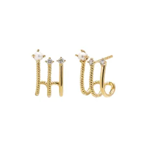 Triple Pearl Graduated Cage Stud Earring 14K