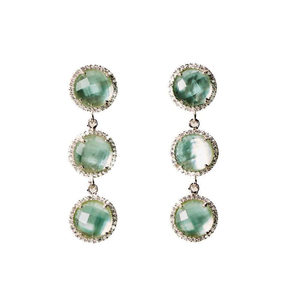 Triple Stud Drop Earrings - watercolor - pale sage green quartz