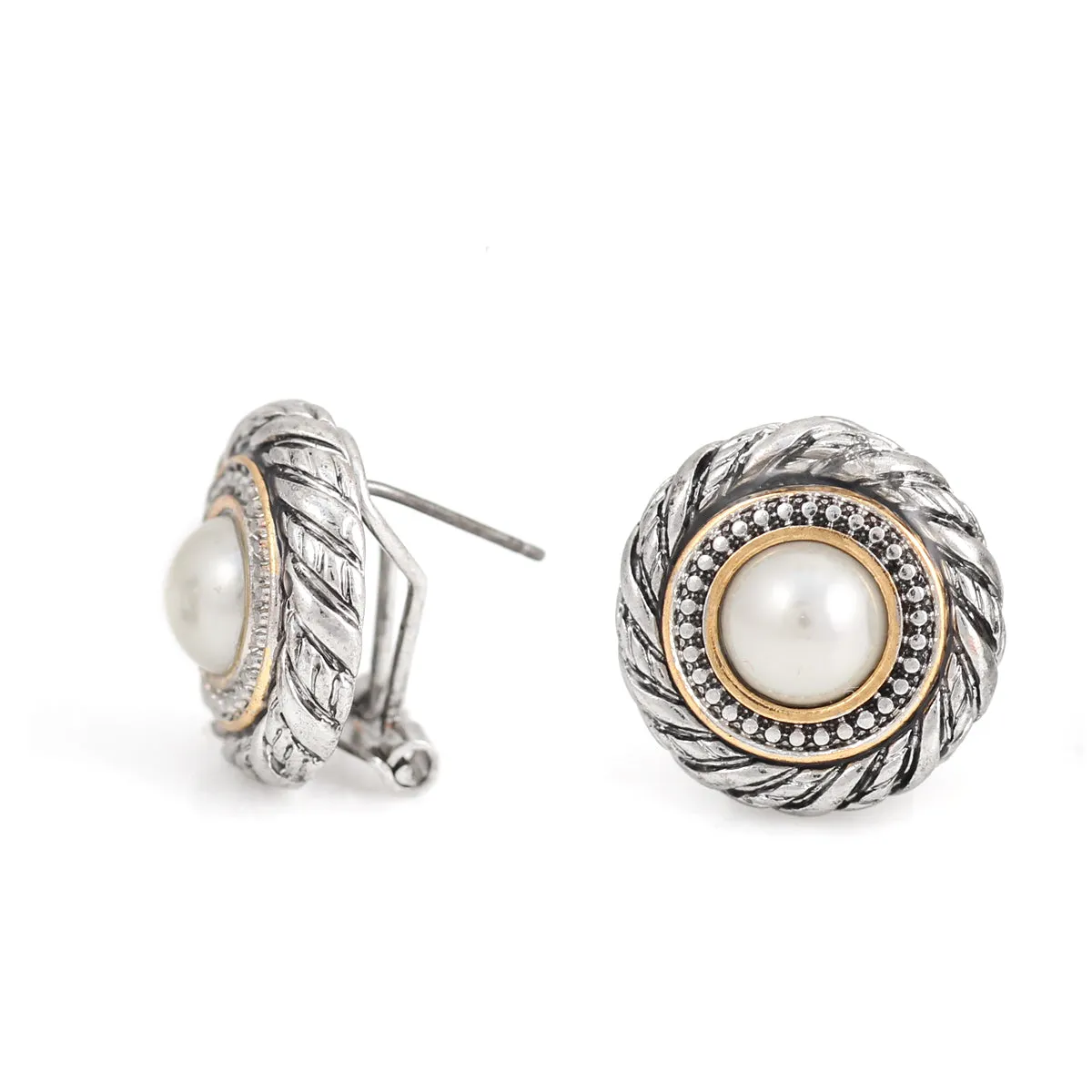 TWO TONE PEARL STUD EARRING #SE34354TWTN (FD25)