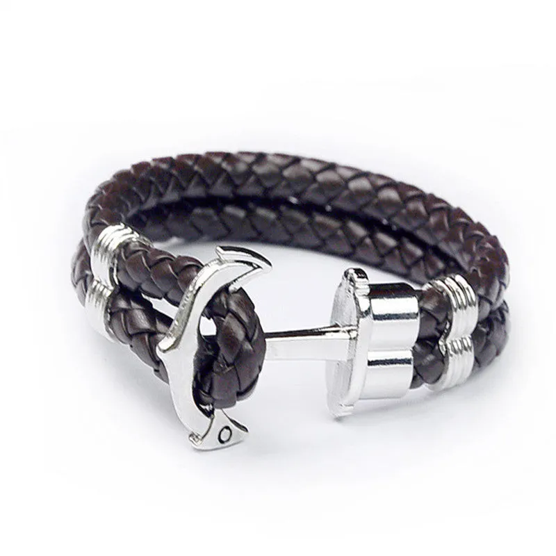 Unisex Couples Bracelet Men Anchor Woven Leather Bracelets&Bangles Multilayer Punk Charming Rope Pulseiras Femininas Hand Chain