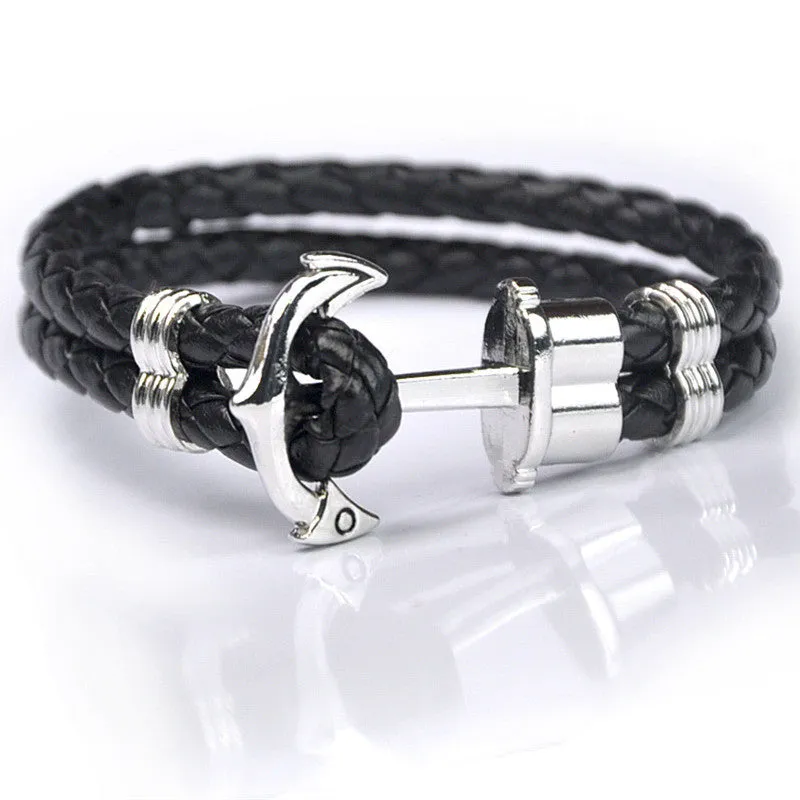 Unisex Couples Bracelet Men Anchor Woven Leather Bracelets&Bangles Multilayer Punk Charming Rope Pulseiras Femininas Hand Chain