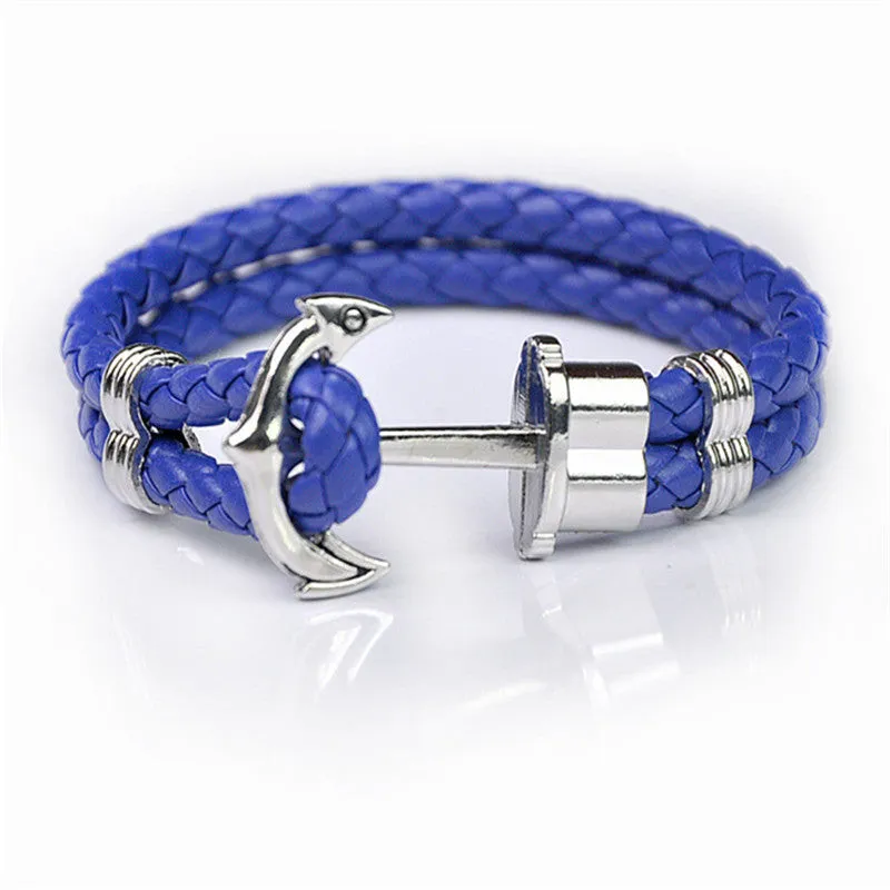 Unisex Couples Bracelet Men Anchor Woven Leather Bracelets&Bangles Multilayer Punk Charming Rope Pulseiras Femininas Hand Chain