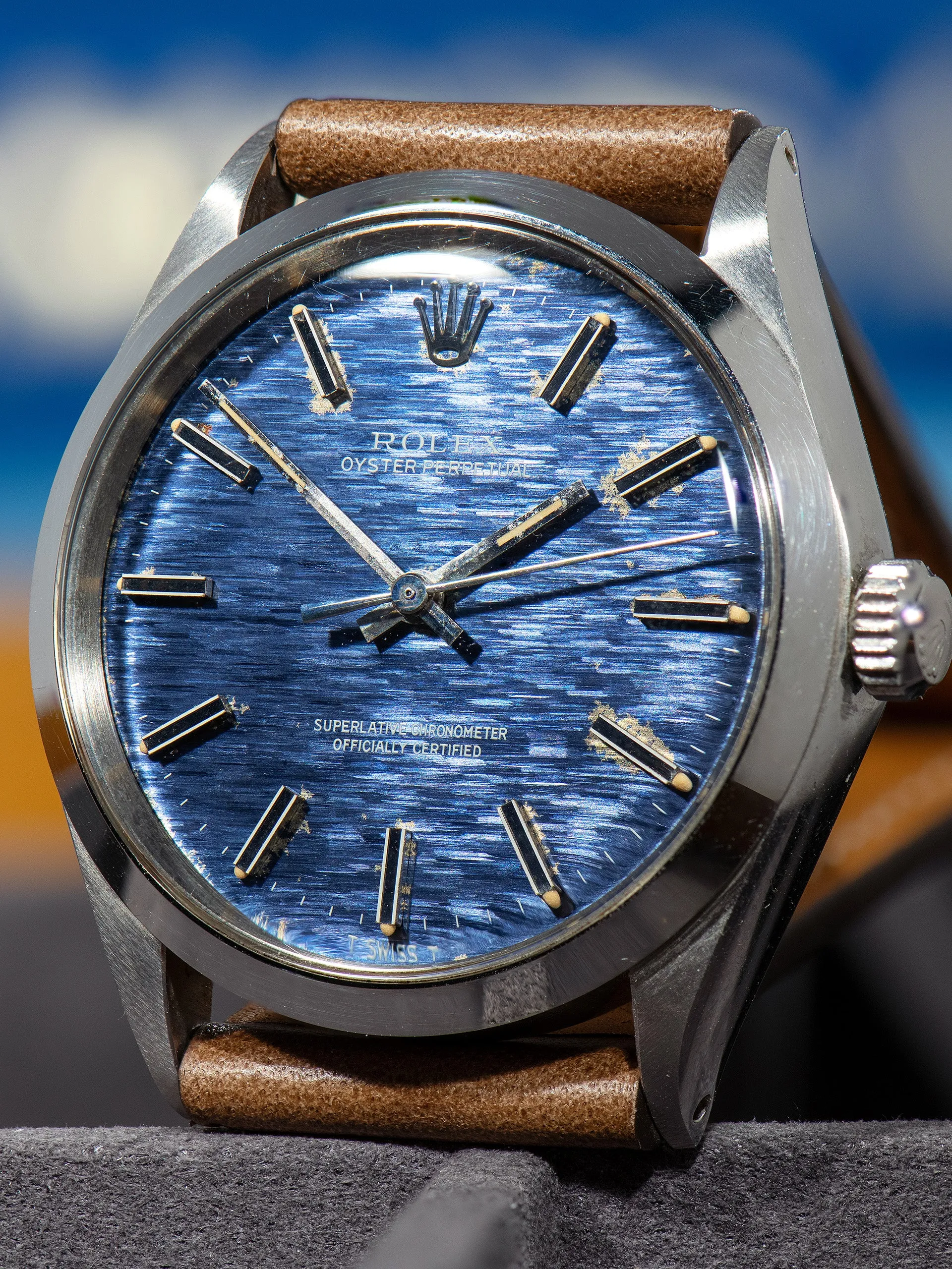 *Unpolished* 1972 Rolex Oyster-Perpetual (Ref. 1002) Blue Mosaic Dial