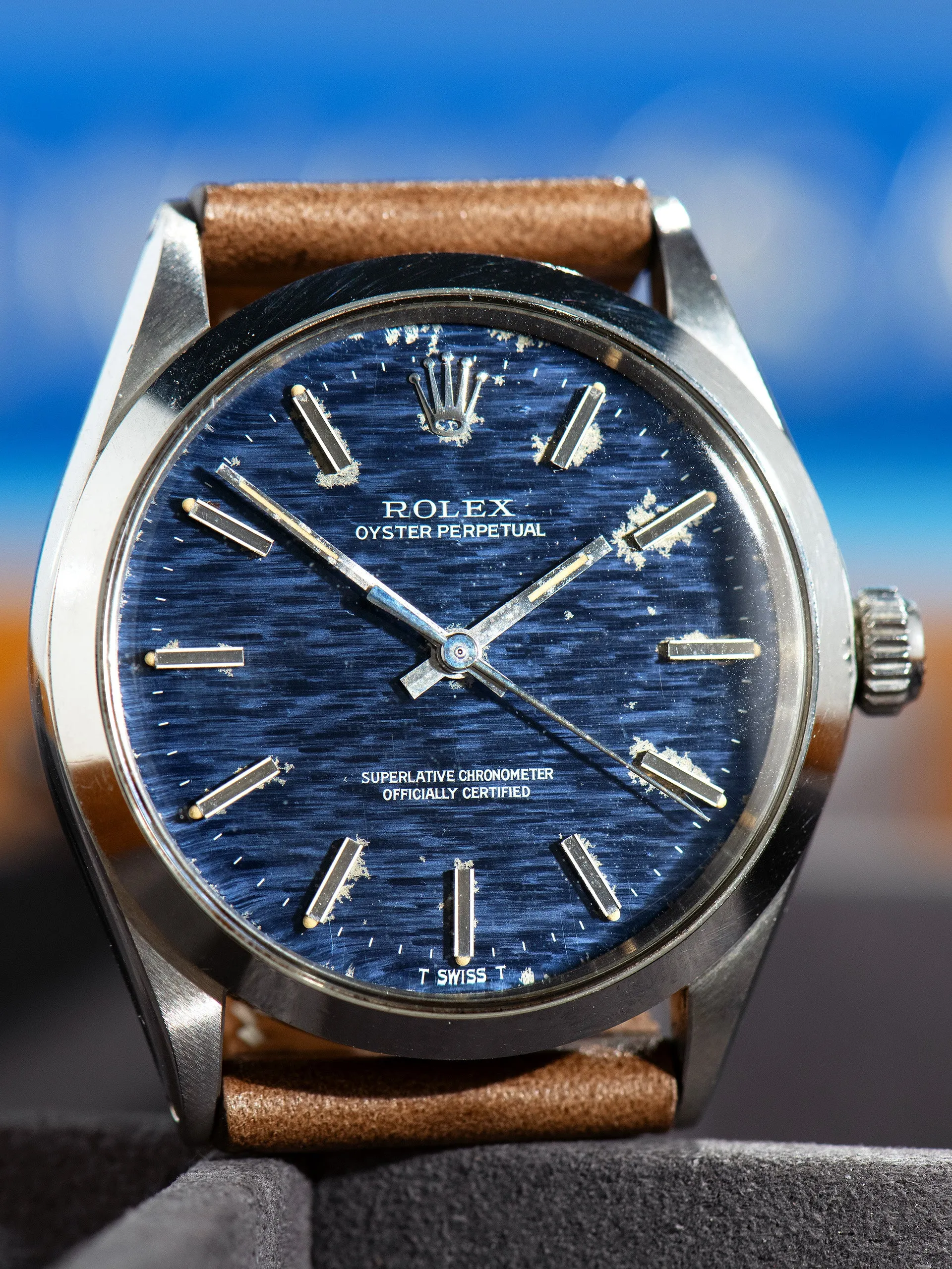 *Unpolished* 1972 Rolex Oyster-Perpetual (Ref. 1002) Blue Mosaic Dial
