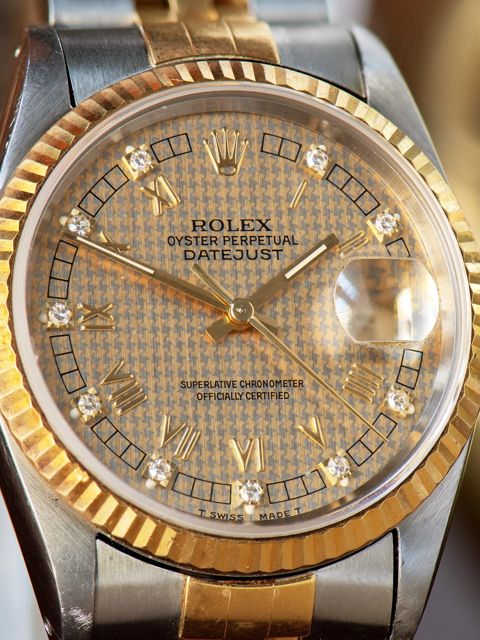 *Unpolished* 1993 Rolex Two-Tone Datejust (Ref. 16233) W/ Factory Diamond "Houndstooth" Dial