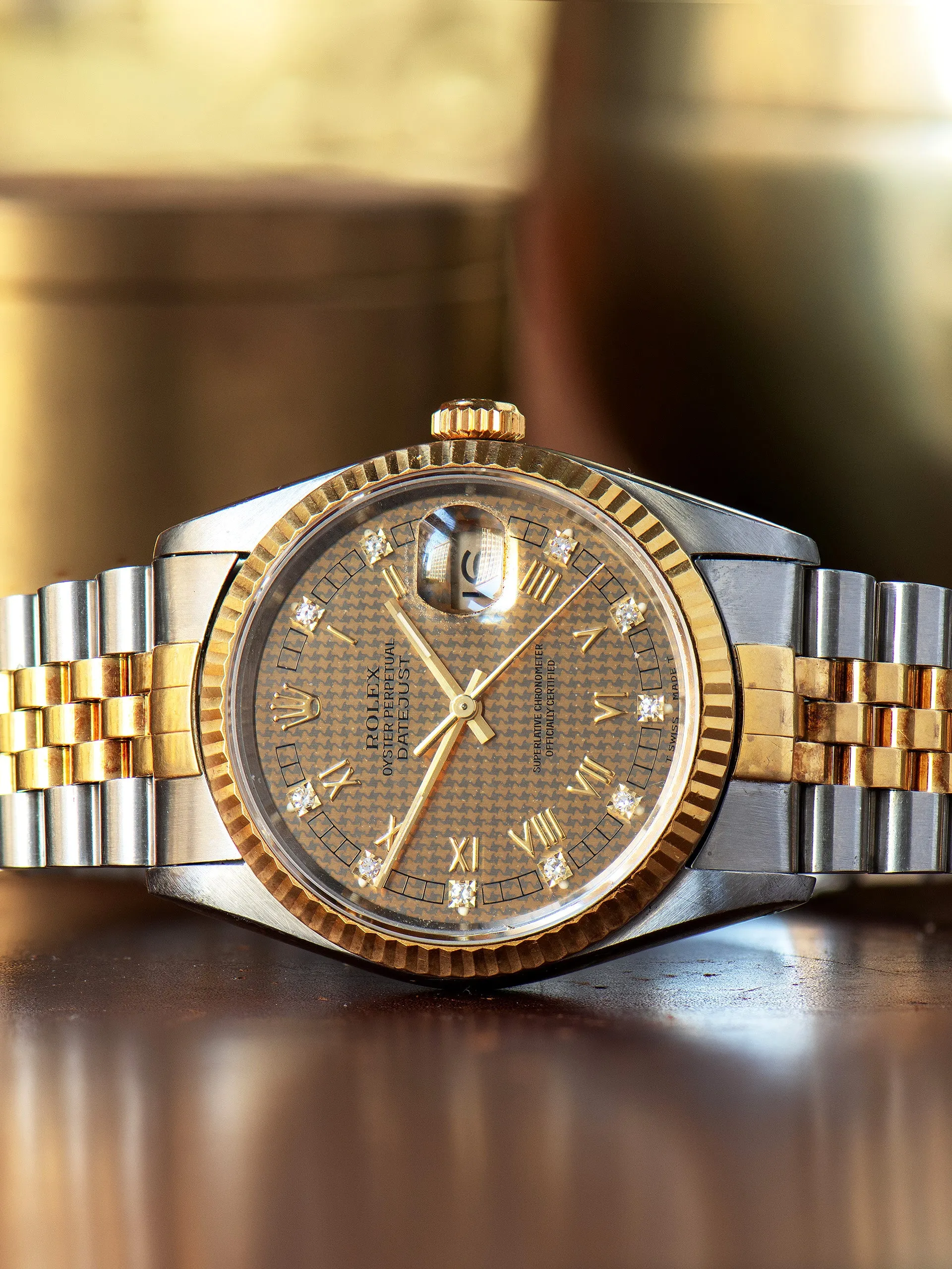 *Unpolished* 1993 Rolex Two-Tone Datejust (Ref. 16233) W/ Factory Diamond "Houndstooth" Dial