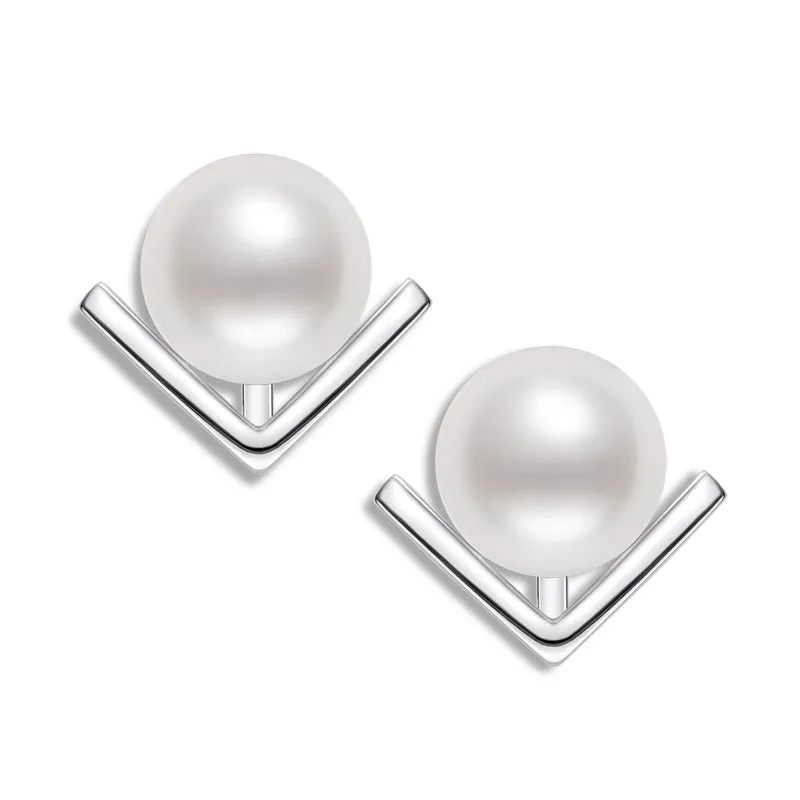 V-Shaped Geniune Freshwater Pearl Stud Earrings