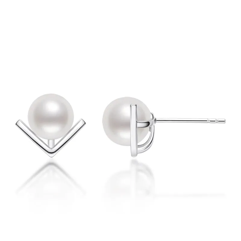 V-Shaped Geniune Freshwater Pearl Stud Earrings