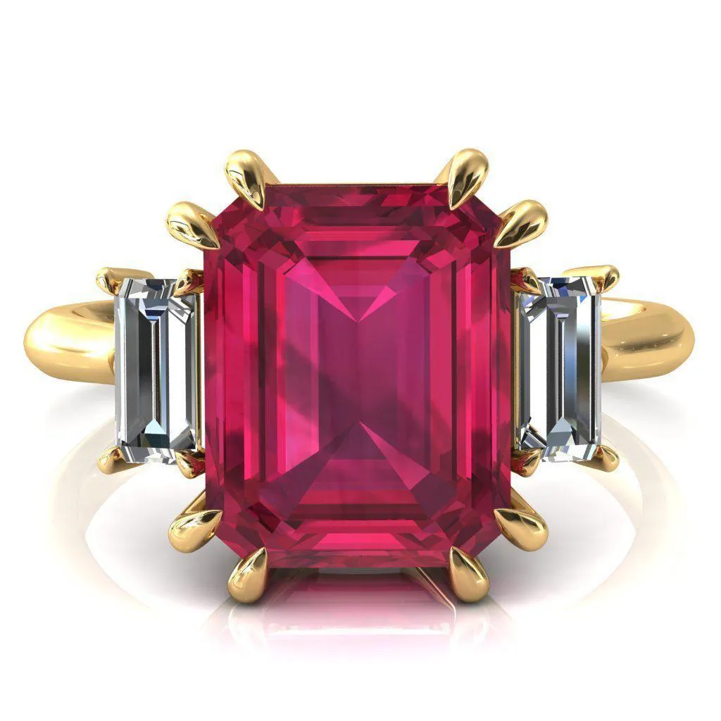 Venice Emerald Ruby with Diamond Baguette 3 Stone Ring