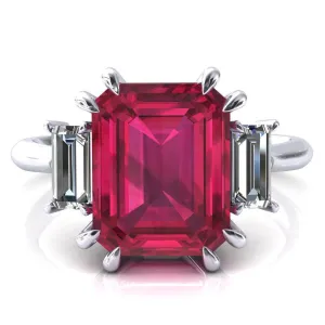 Venice Emerald Ruby with Diamond Baguette 3 Stone Ring
