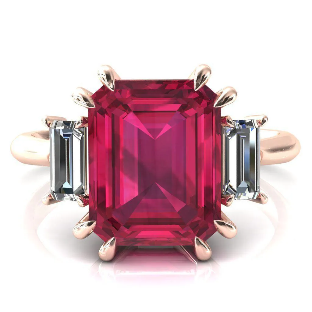 Venice Emerald Ruby with Diamond Baguette 3 Stone Ring