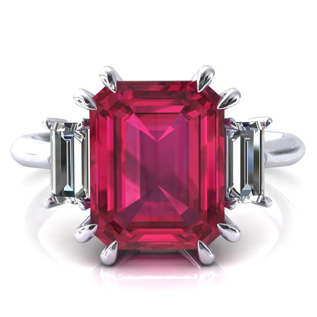 Venice Emerald Ruby with Diamond Baguette 3 Stone Ring