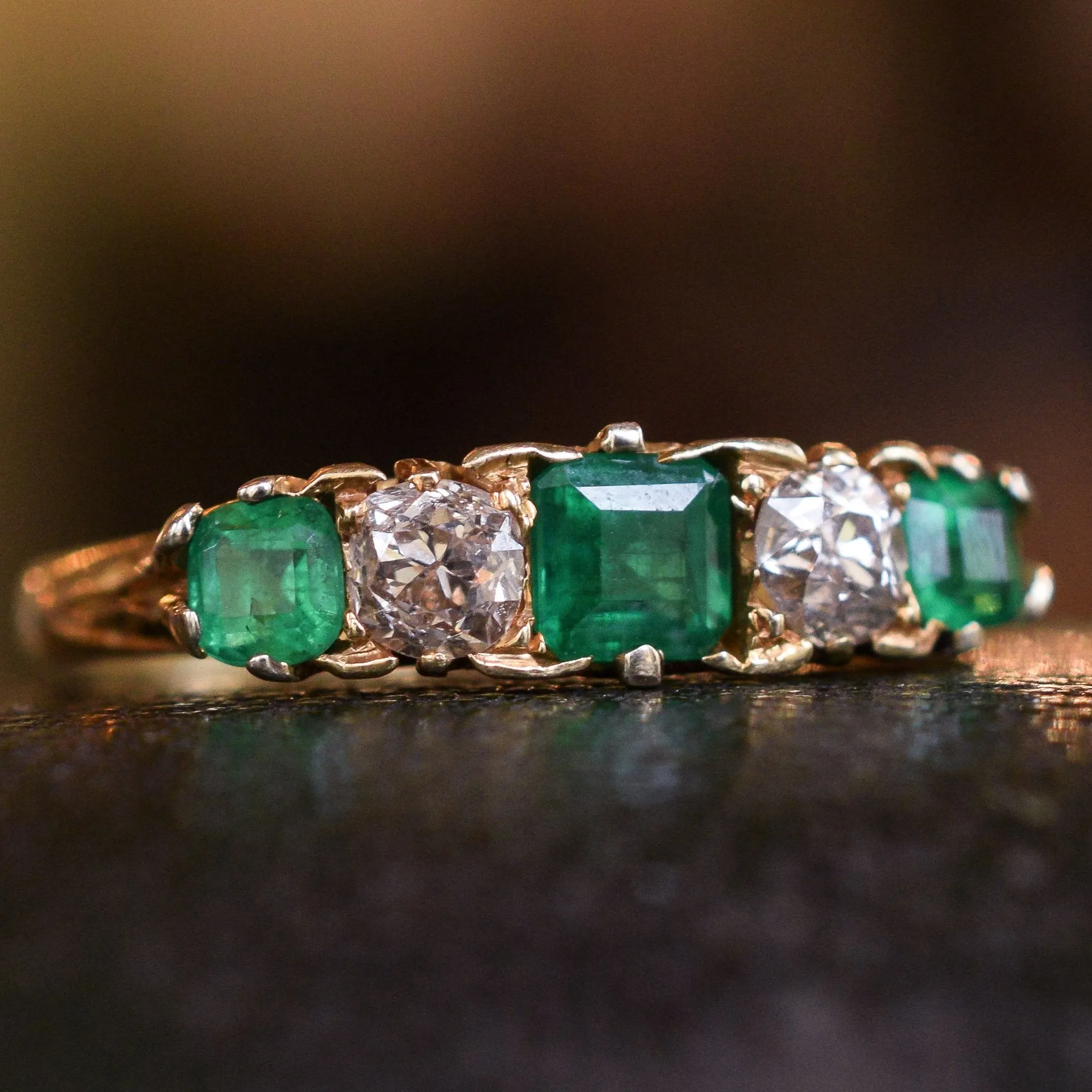 Victorian Emerald & Diamond 5-Stone Ring
