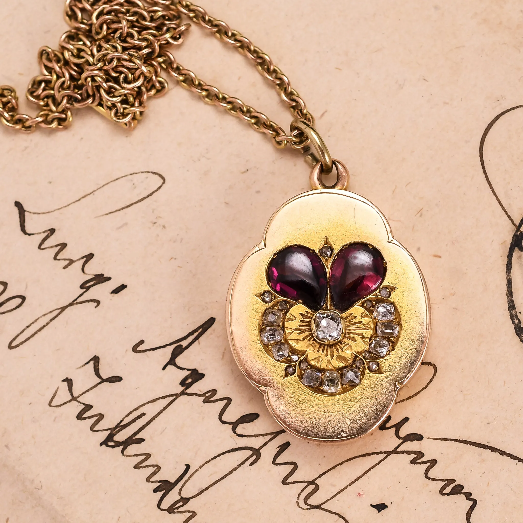 Victorian Garnet & Diamond Pansy Locket