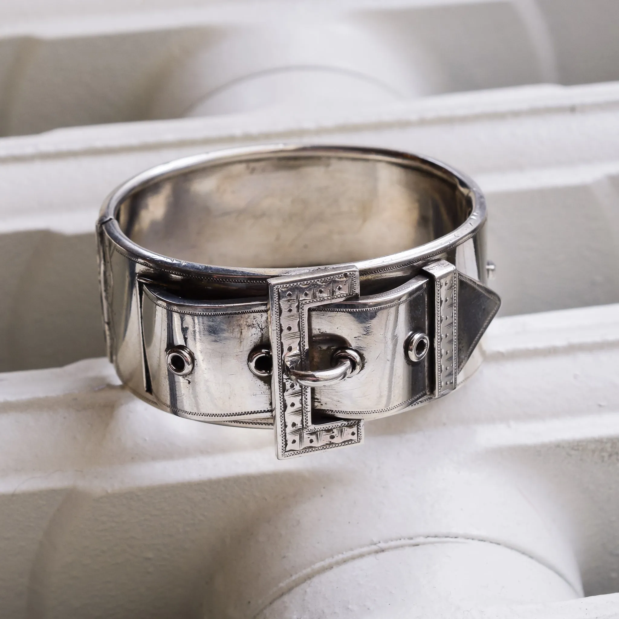 Victorian "Buckle & Strap" Silver Cuff Bangle