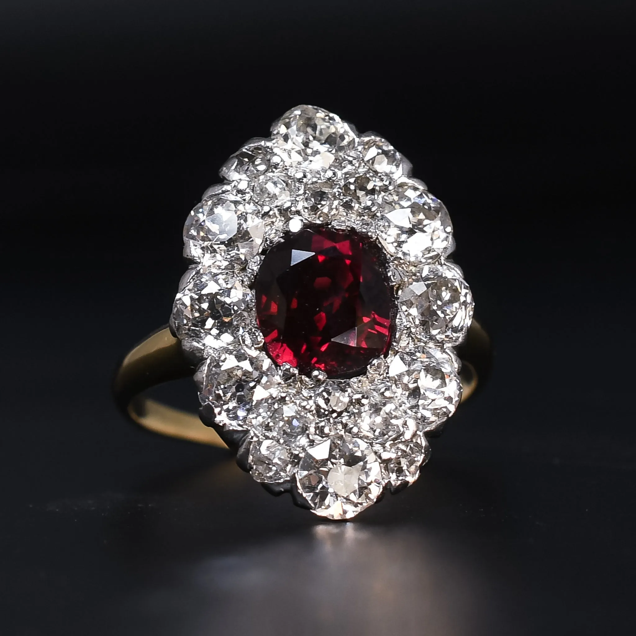 Victorian Ruby & Diamond Oval Cluster Ring