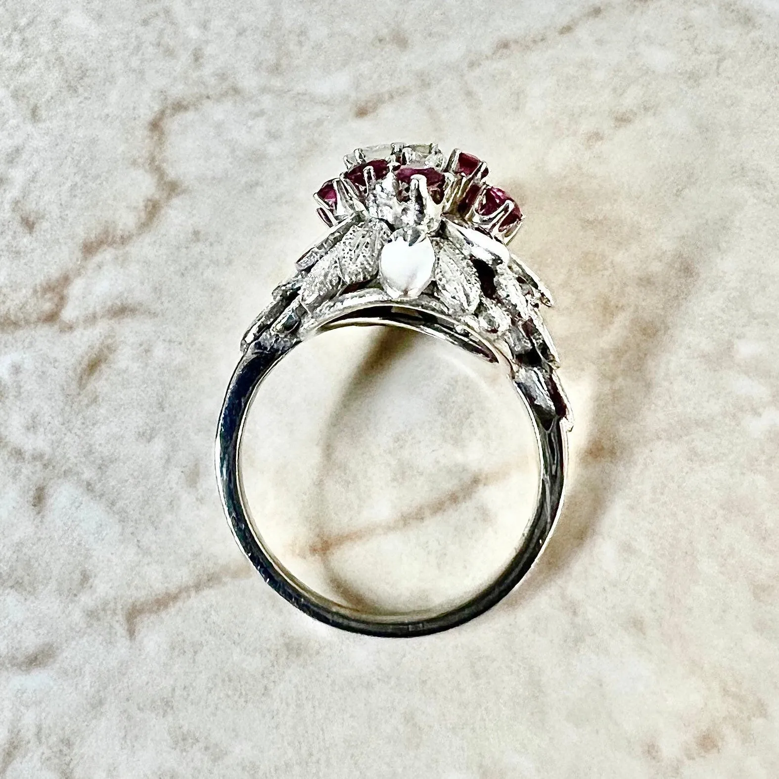 Vintage 14 Karat White Gold Ruby & Diamond Cocktail Ring