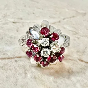 Vintage 14 Karat White Gold Ruby & Diamond Cocktail Ring