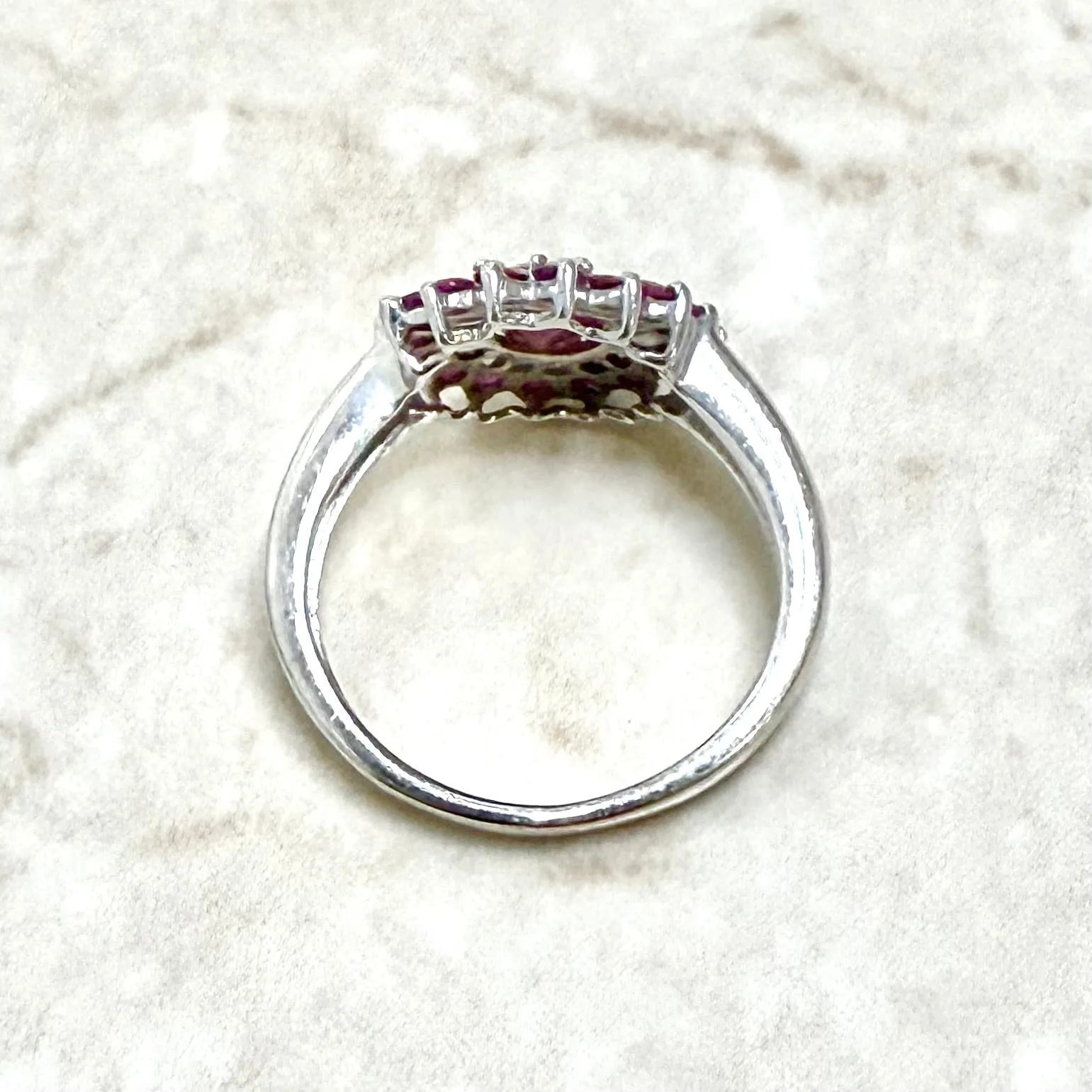 Vintage 14 Karat White Gold Ruby Double Halo Ring
