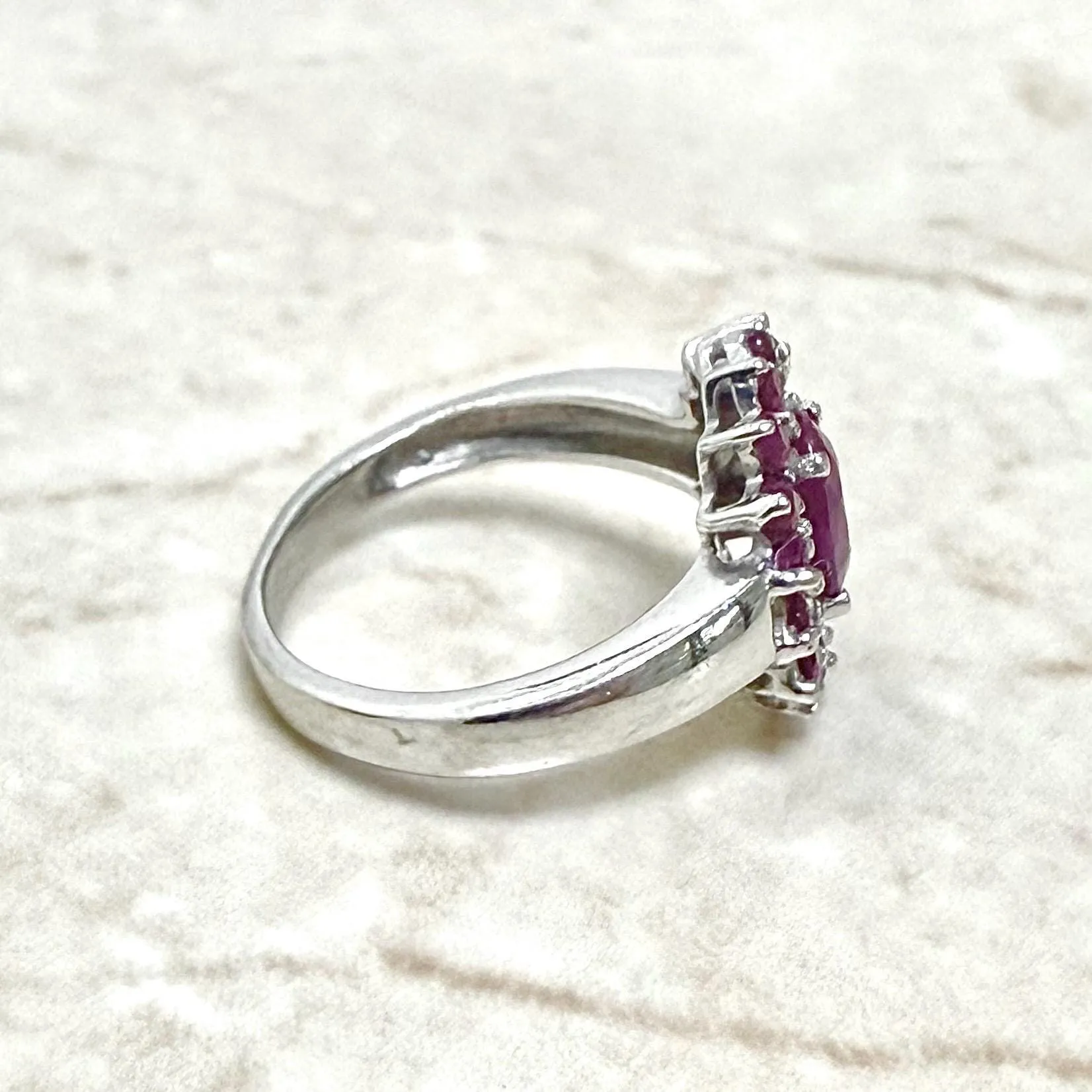 Vintage 14 Karat White Gold Ruby Double Halo Ring