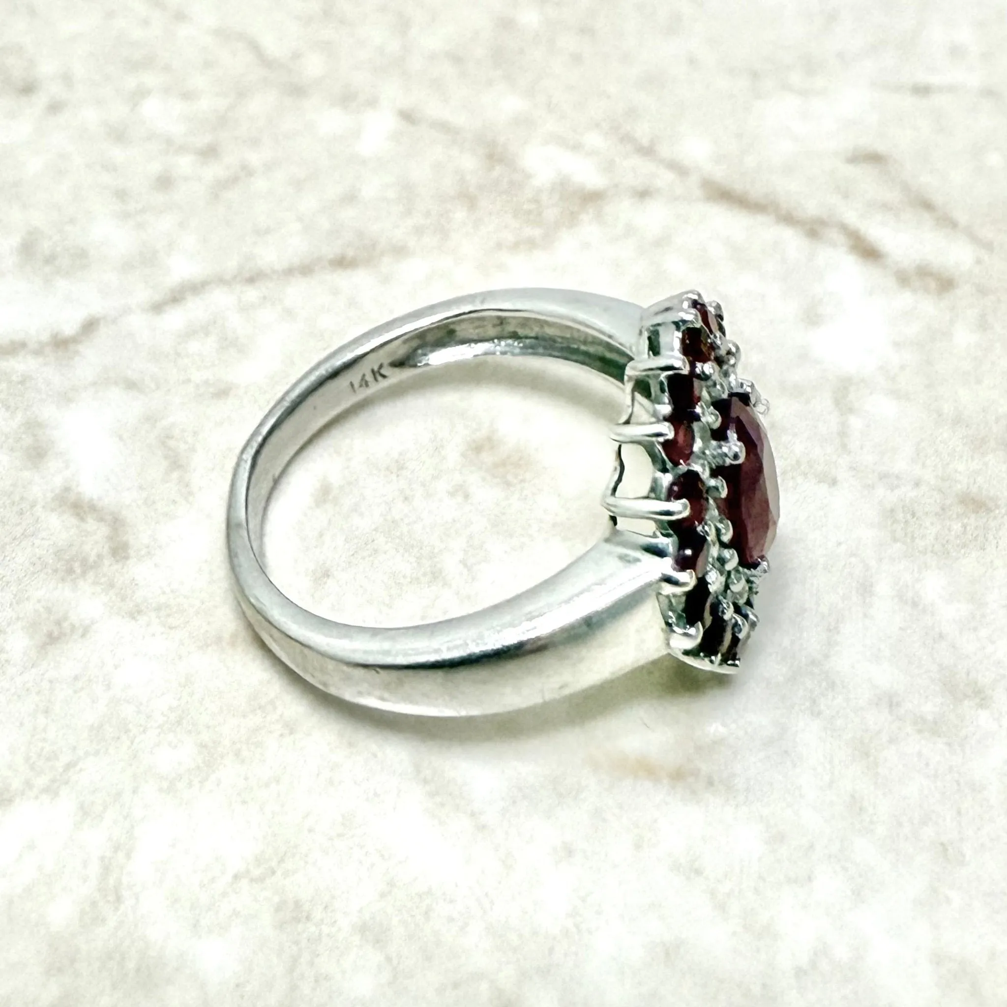 Vintage 14 Karat White Gold Ruby Double Halo Ring