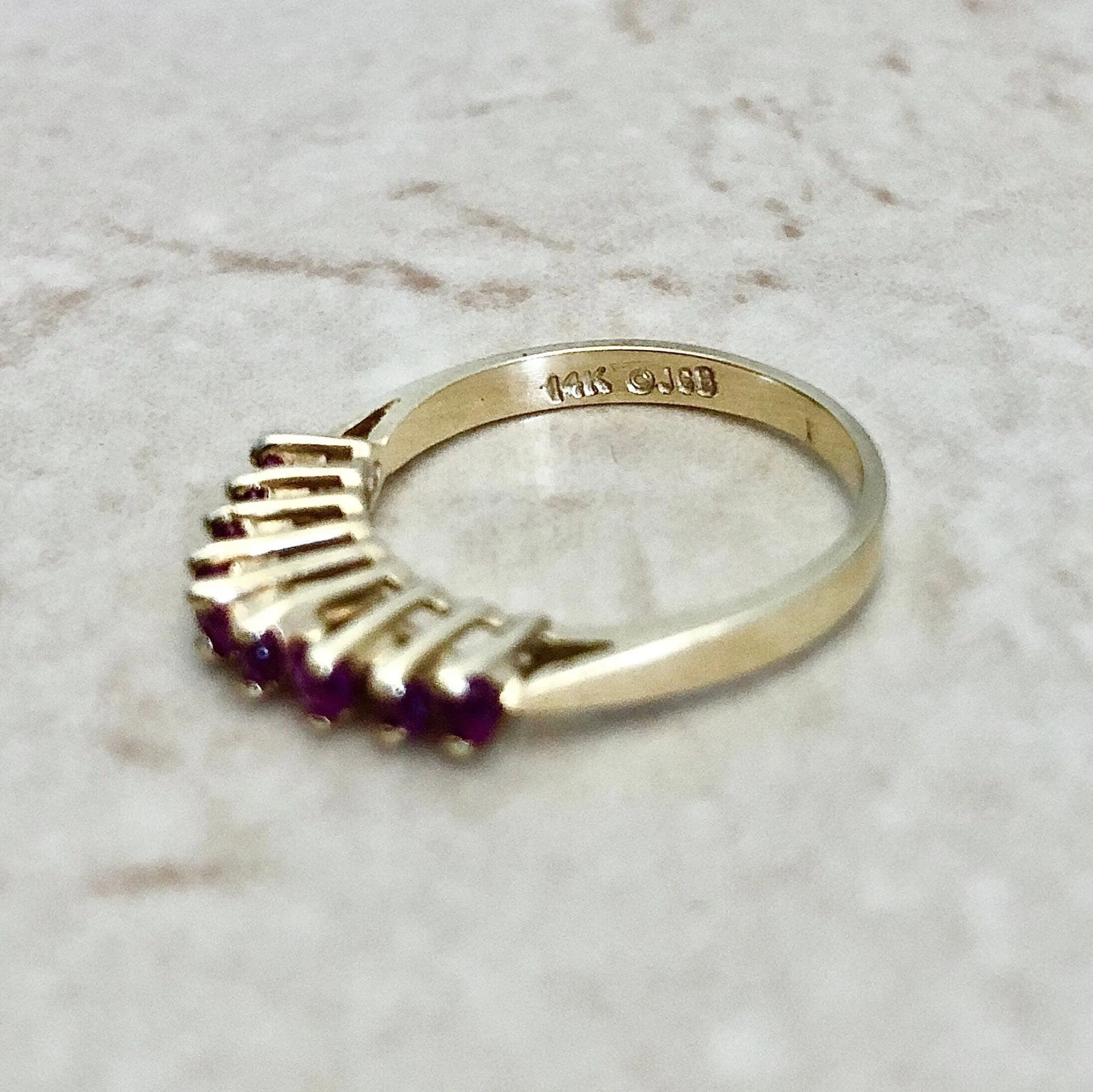 Vintage 14 Karat Yellow Gold Natural Ruby Band Ring