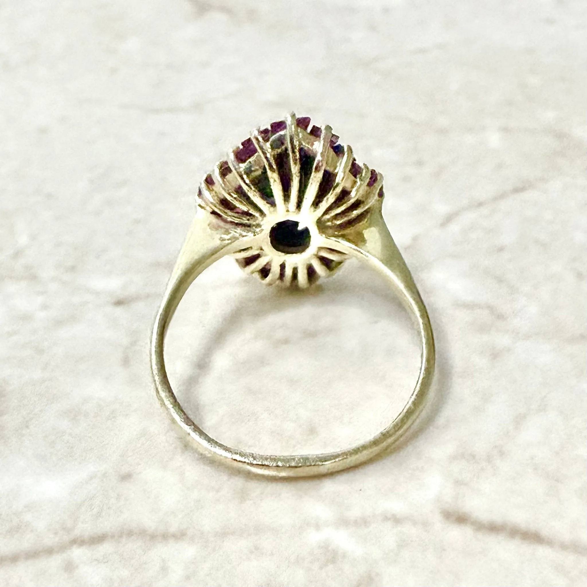 Vintage 14 Karat Yellow Gold Ruby & Diamond Double Halo Ring