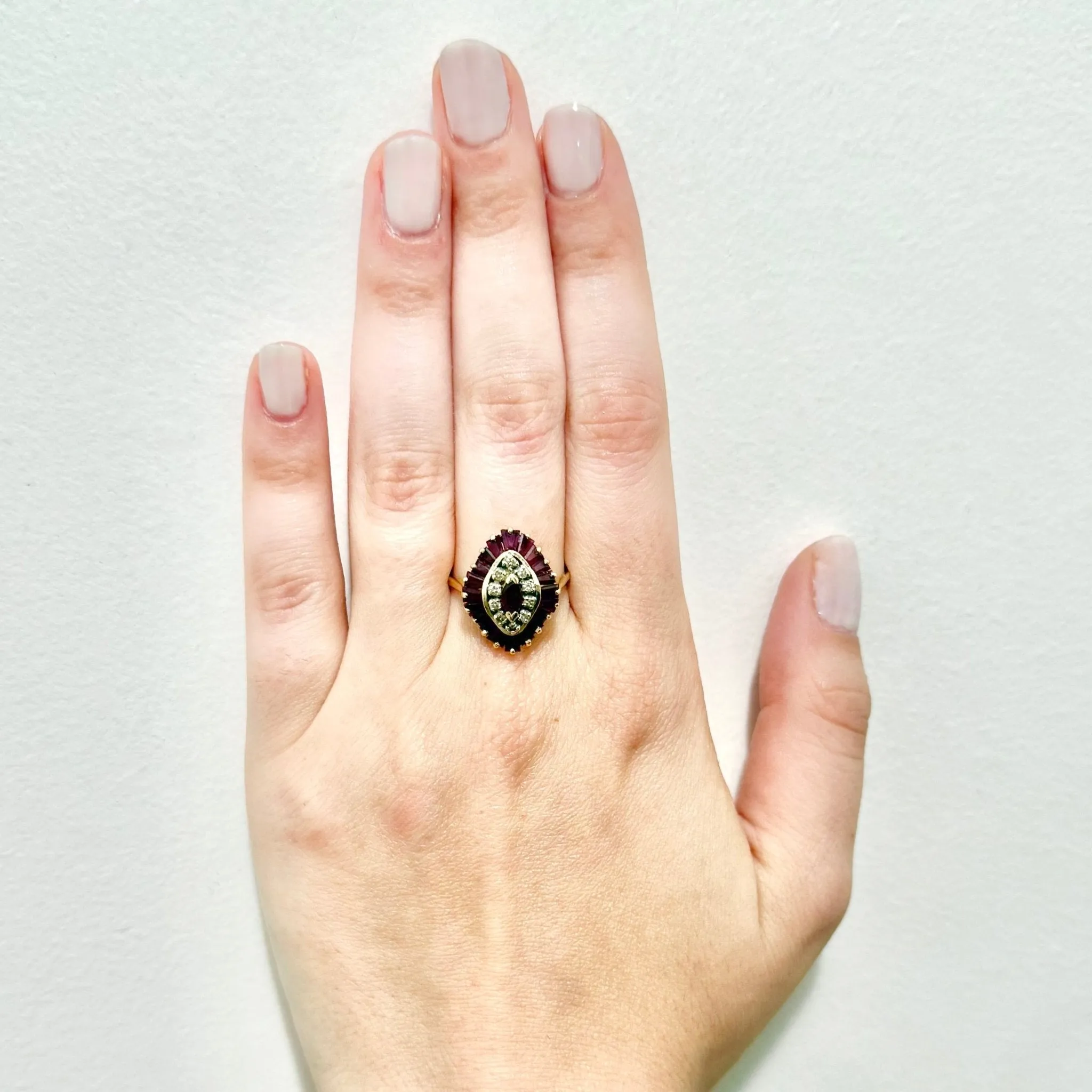 Vintage 14 Karat Yellow Gold Ruby & Diamond Double Halo Ring