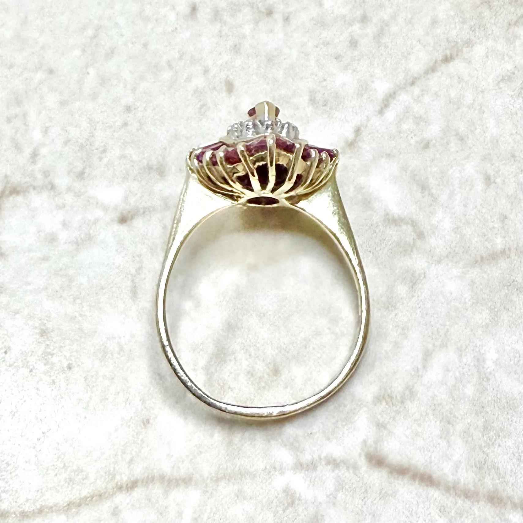 Vintage 14 Karat Yellow Gold Ruby & Diamond Double Halo Ring