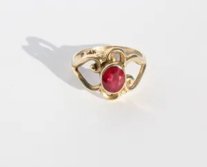 Vintage 14K Gold & Ruby Rocco Scroll Ring