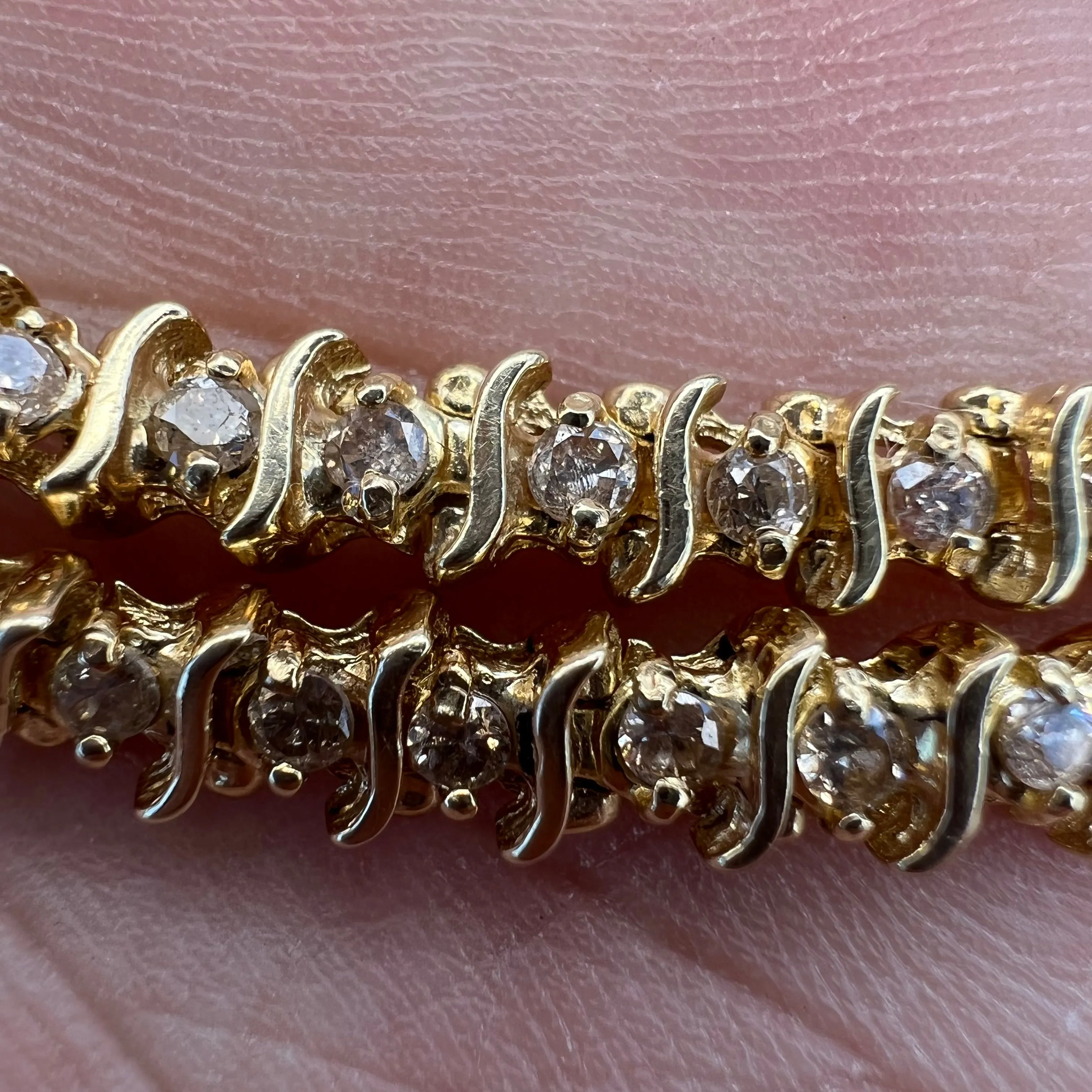 Vintage 14k Yellow Gold 2.0CTW Natural Diamond S-Link Tennis Bracelet (7”)