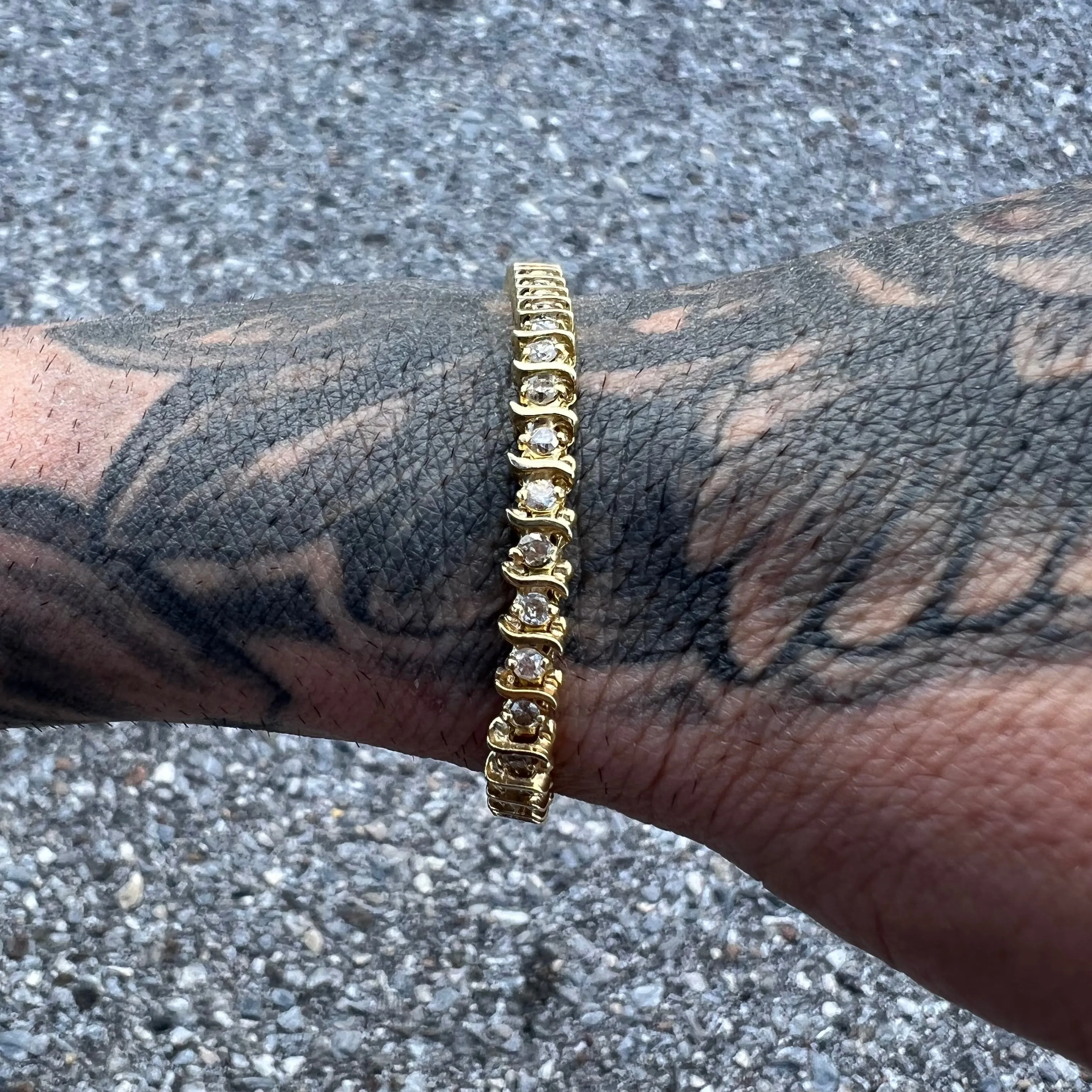 Vintage 14k Yellow Gold 2.0CTW Natural Diamond S-Link Tennis Bracelet (7”)
