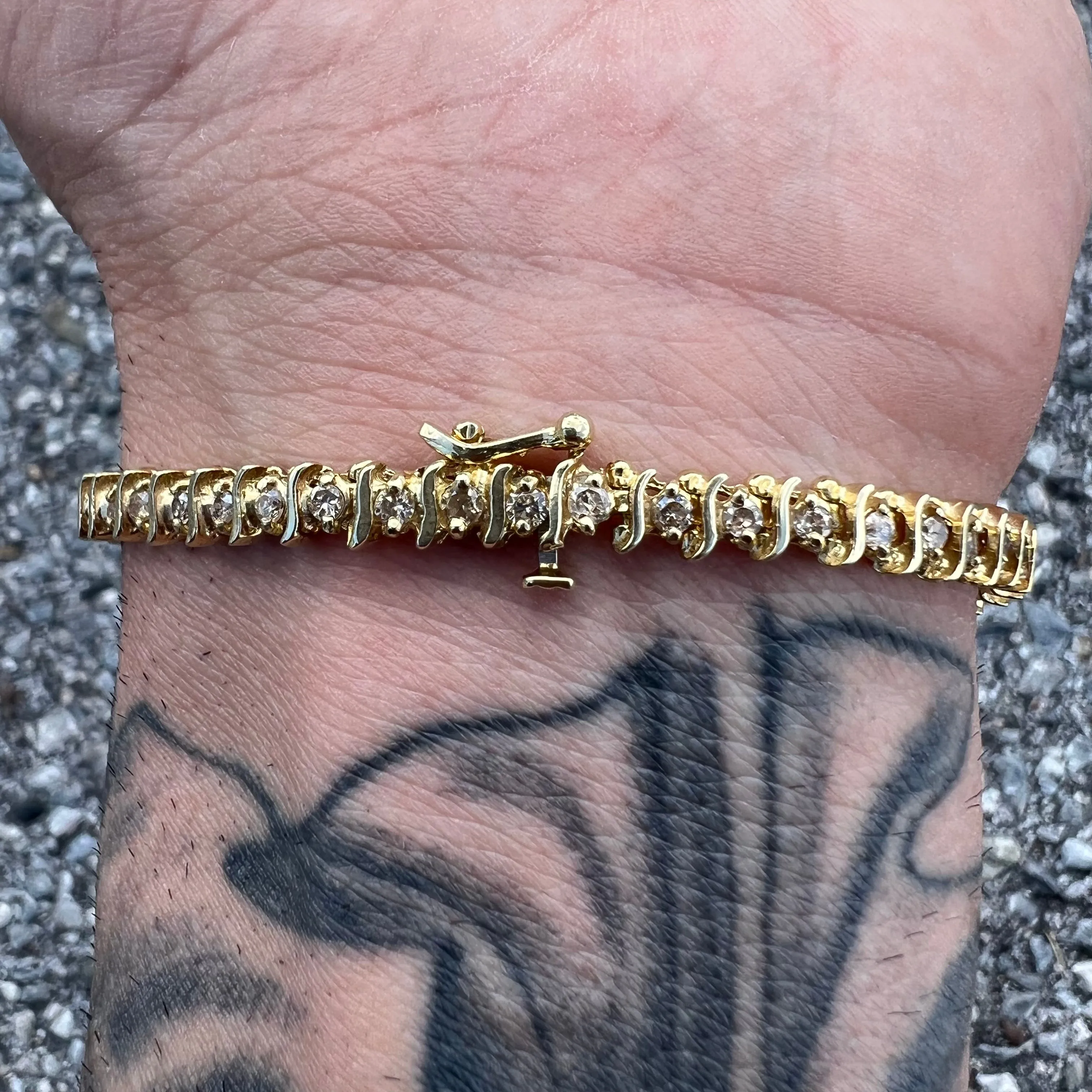 Vintage 14k Yellow Gold 2.0CTW Natural Diamond S-Link Tennis Bracelet (7”)