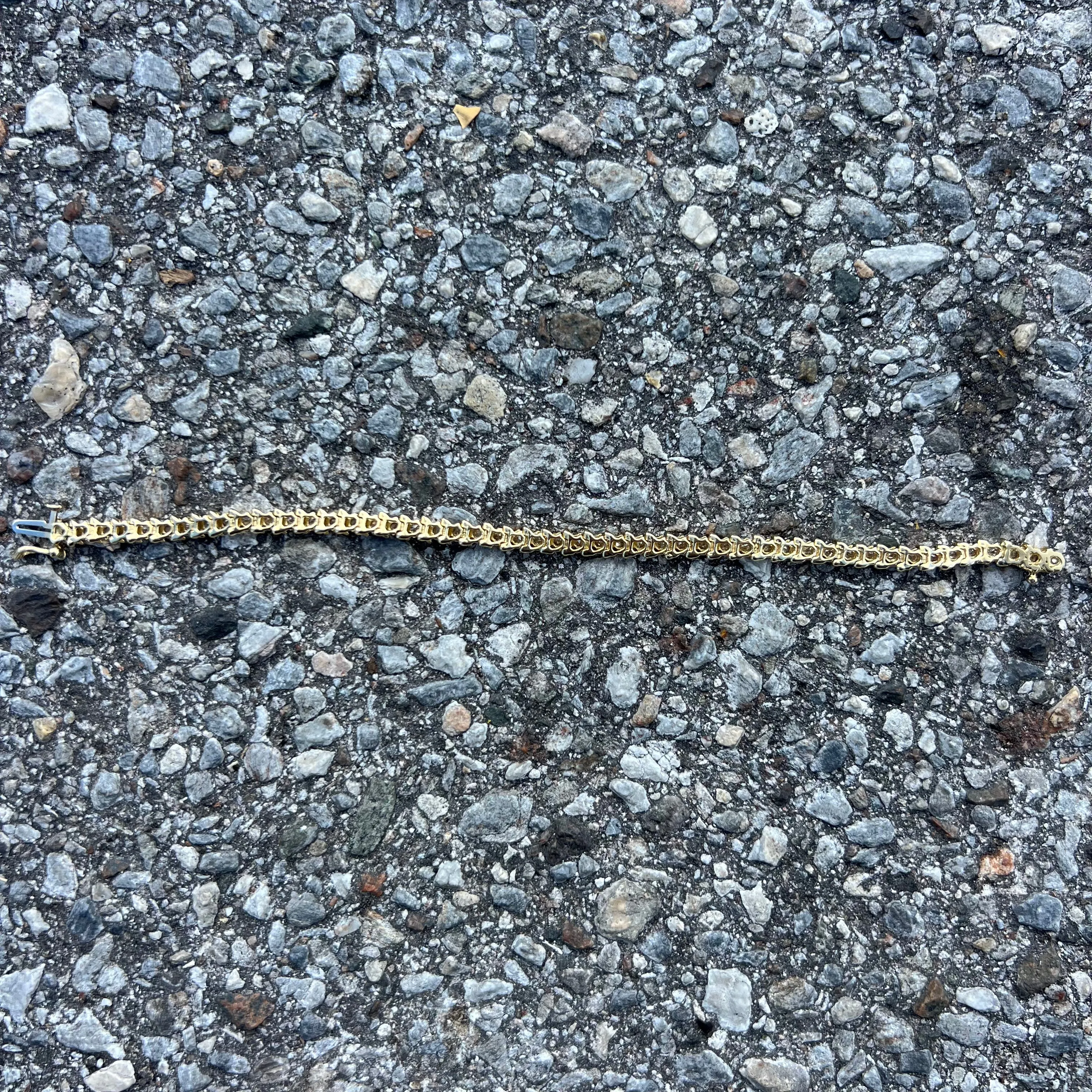Vintage 14k Yellow Gold 2.0CTW Natural Diamond S-Link Tennis Bracelet (7”)