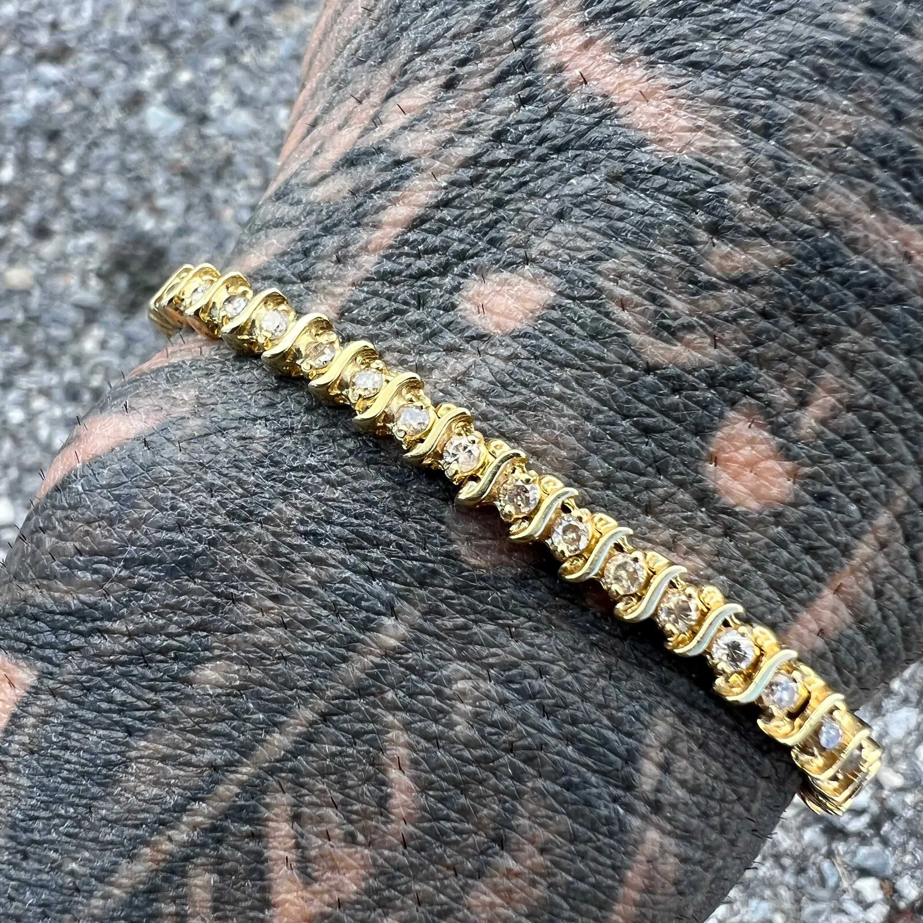 Vintage 14k Yellow Gold 2.0CTW Natural Diamond S-Link Tennis Bracelet (7”)