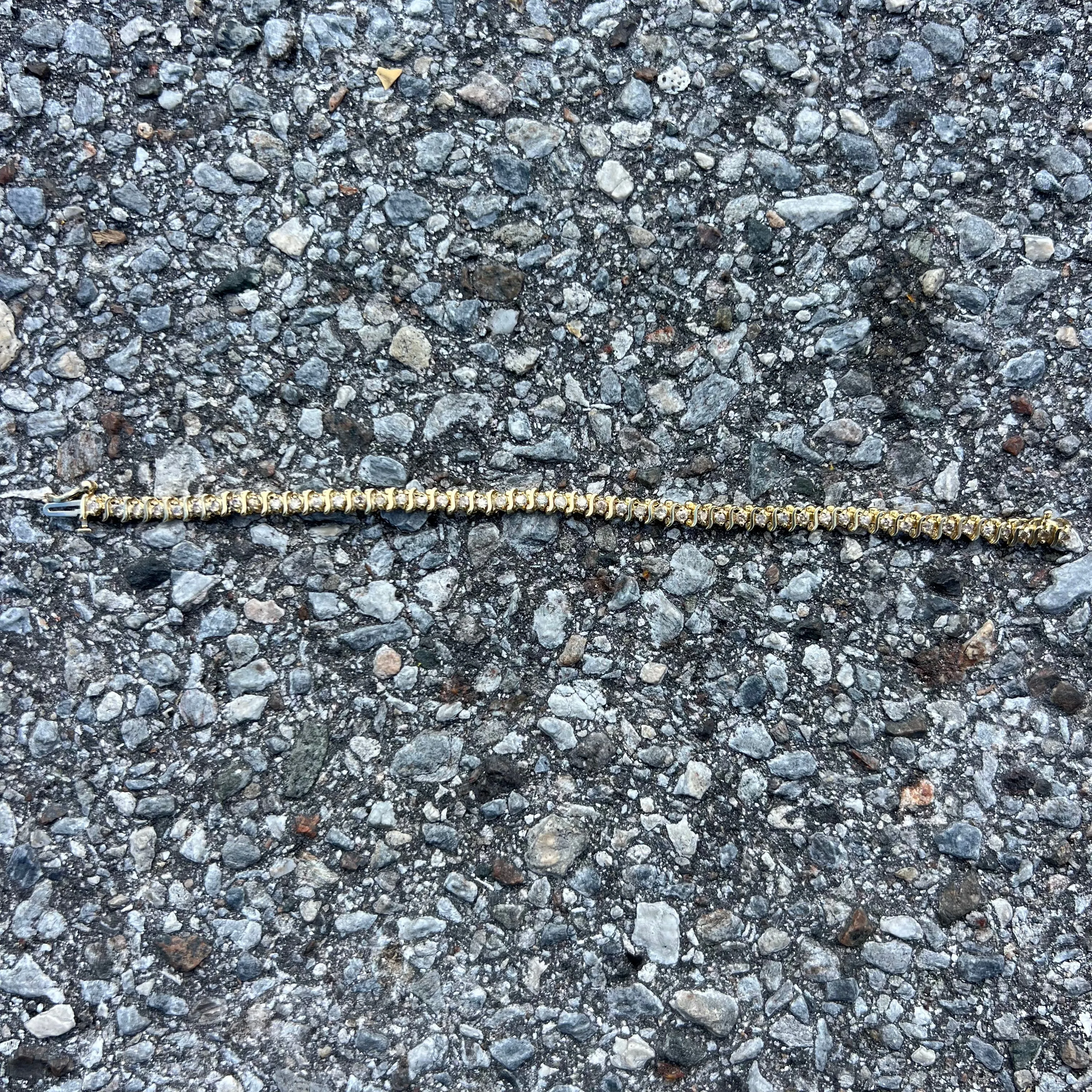 Vintage 14k Yellow Gold 2.0CTW Natural Diamond S-Link Tennis Bracelet (7”)