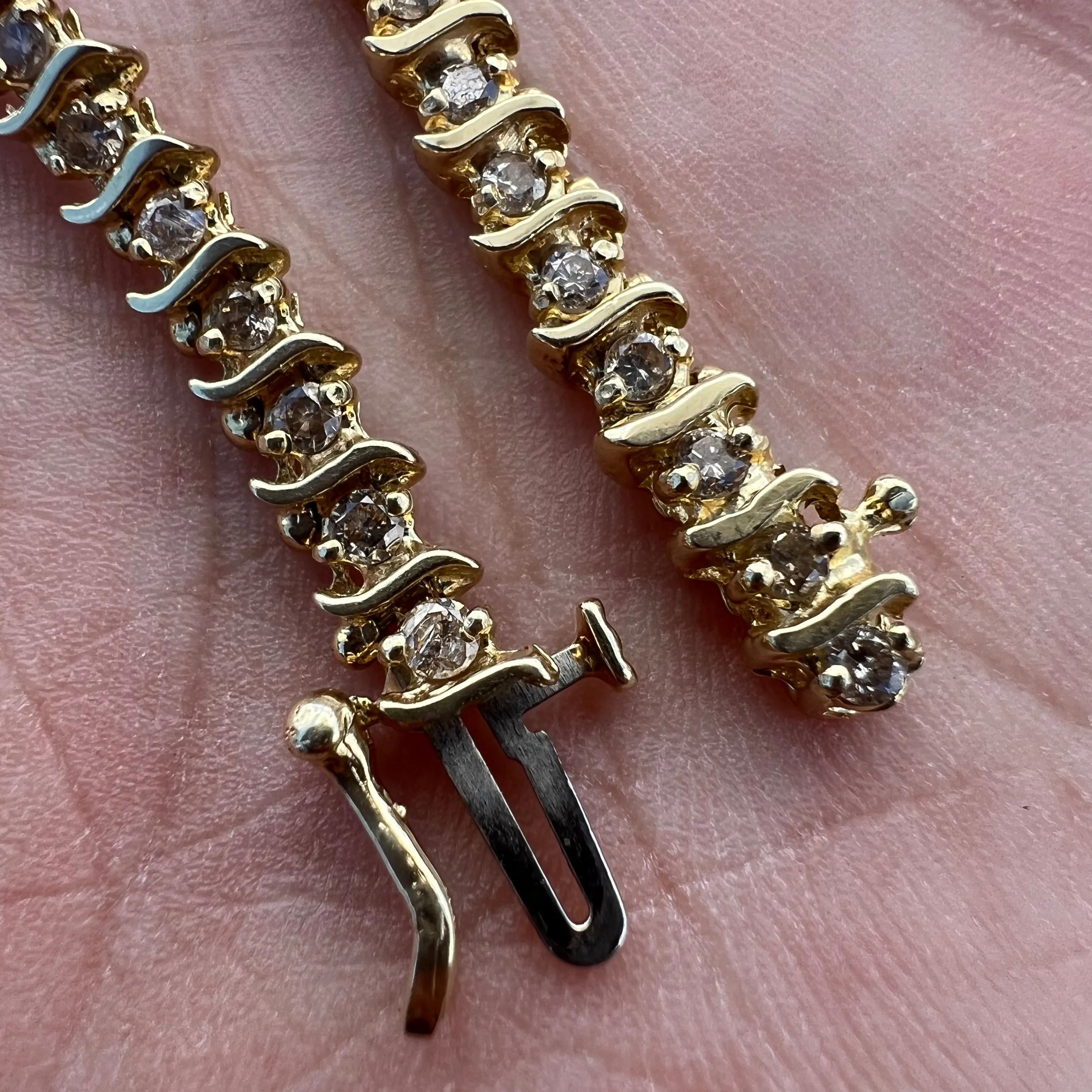Vintage 14k Yellow Gold 2.0CTW Natural Diamond S-Link Tennis Bracelet (7”)