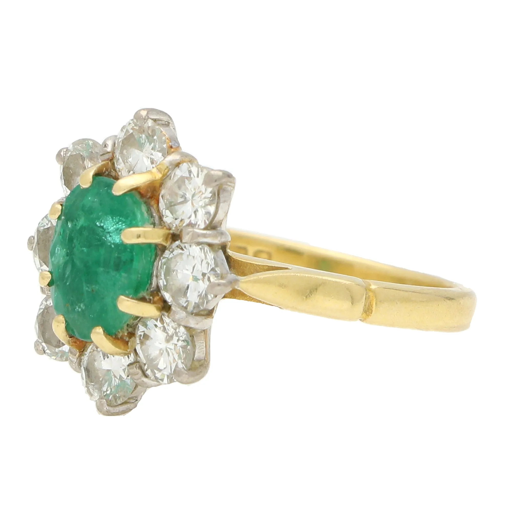 Vintage 1980'S Oval Emerald and Diamond Cluster Ring
