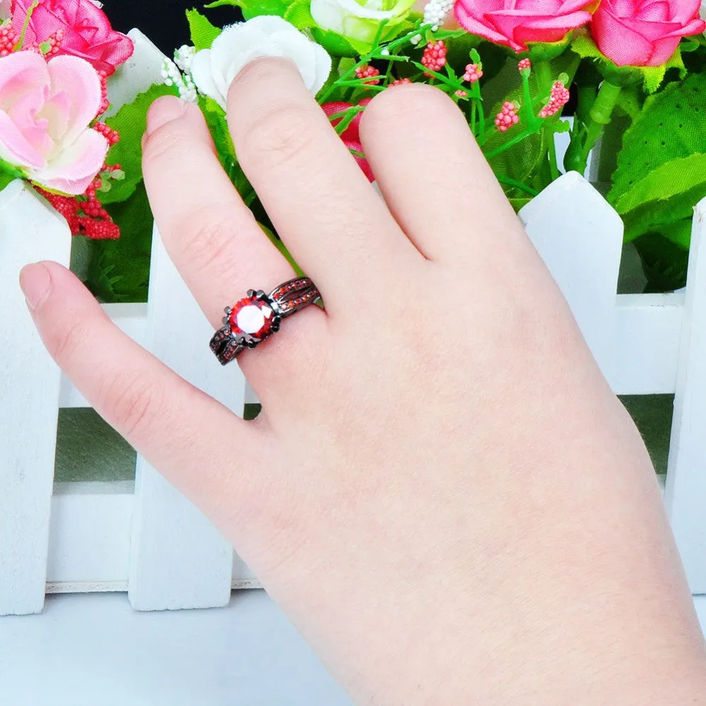 Vintage Black Gold Filled Red Ruby Ring