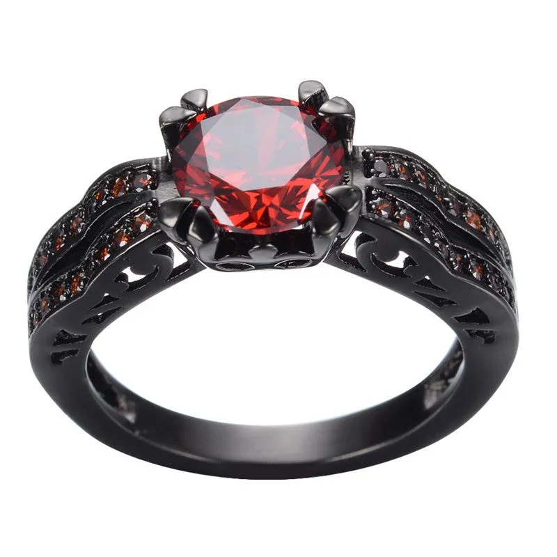 Vintage Black Gold Filled Red Ruby Ring