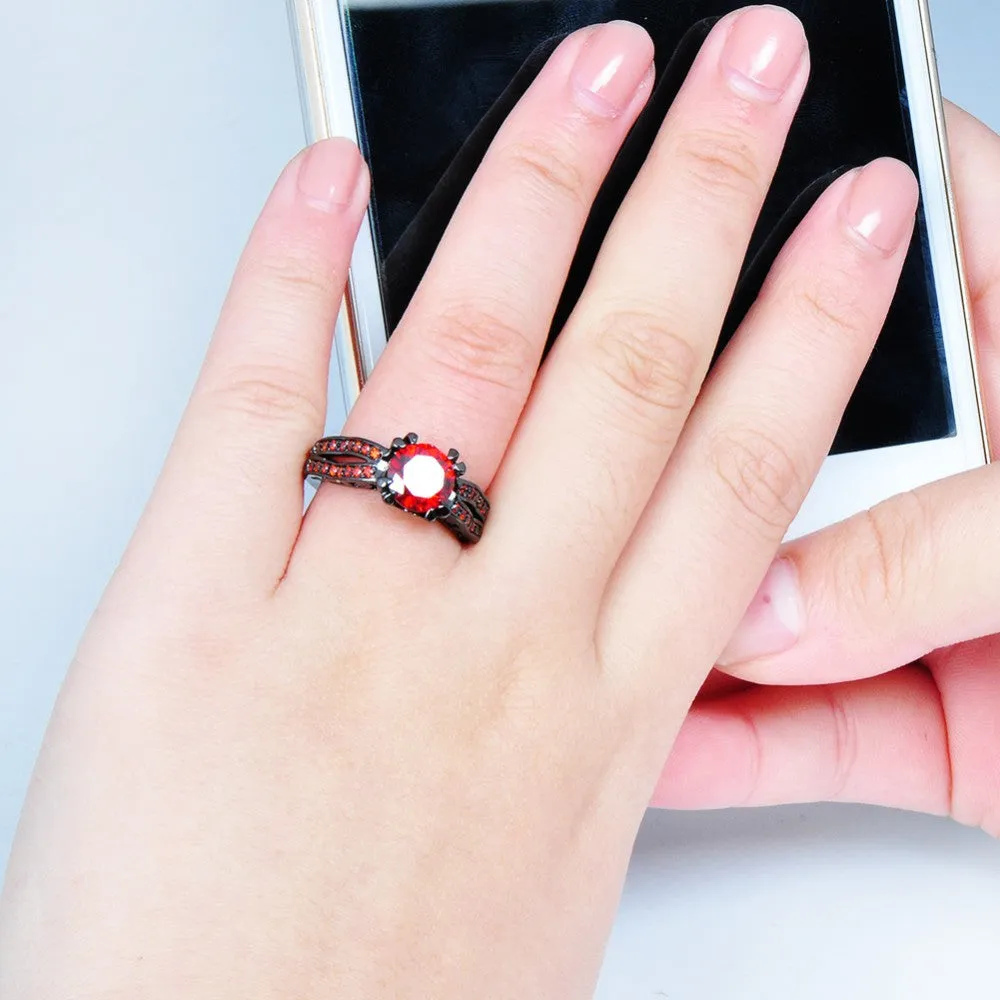 Vintage Black Gold Filled Red Ruby Ring