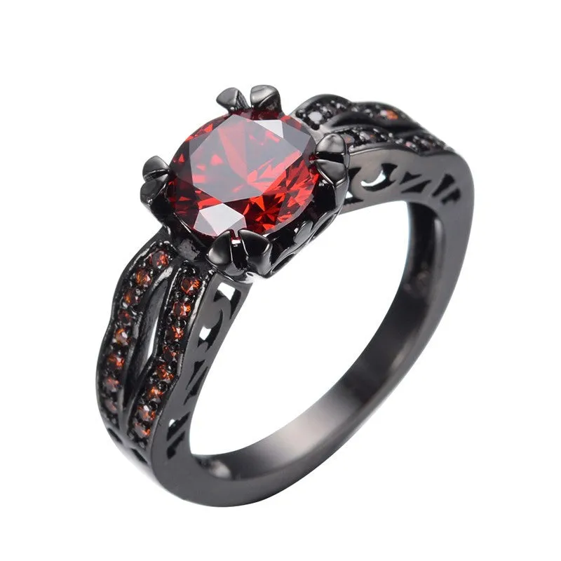 Vintage Black Gold Filled Red Ruby Ring