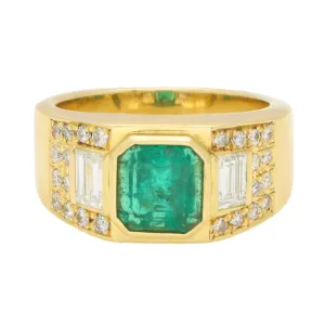 Vintage Emerald and Diamond Chunky Ring
