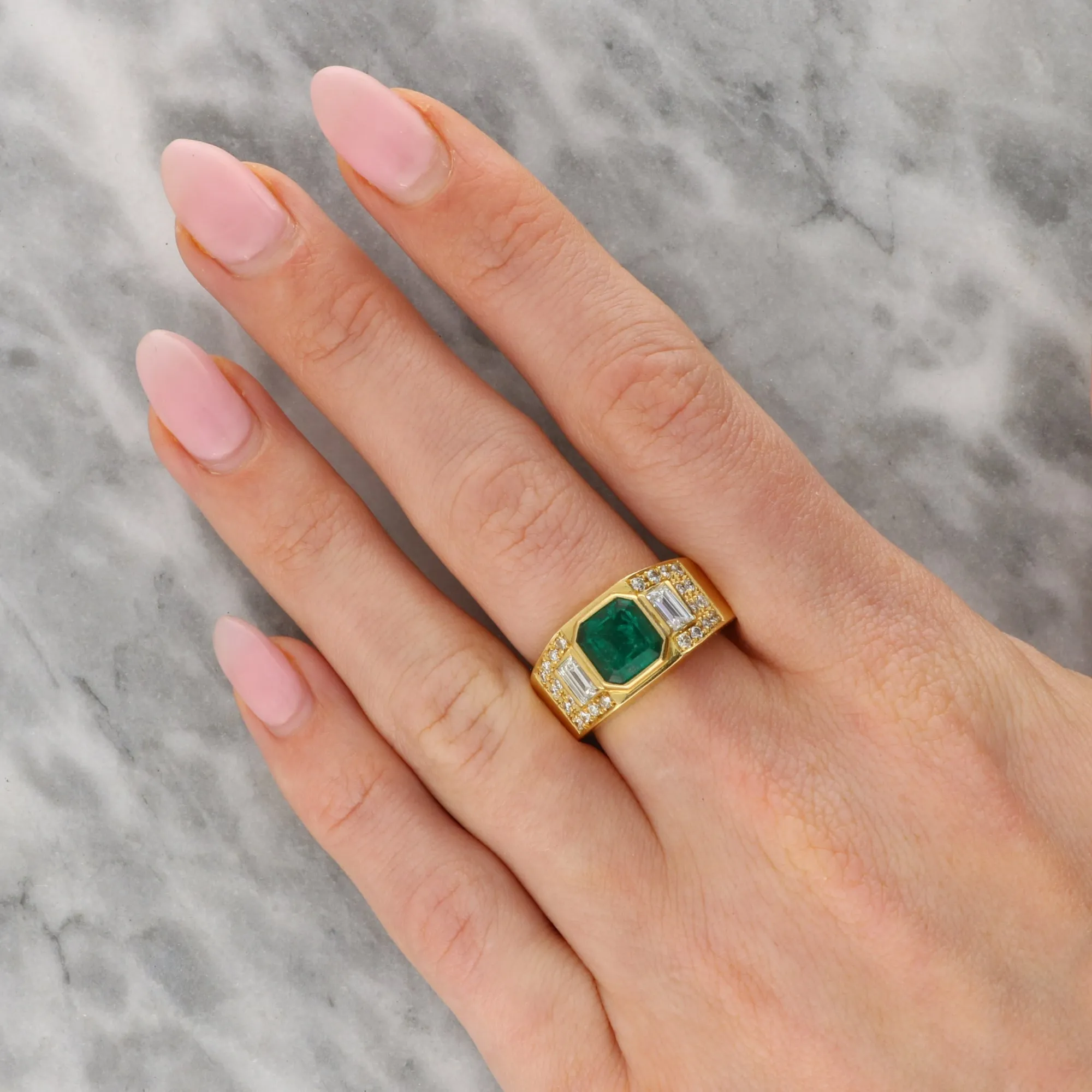 Vintage Emerald and Diamond Chunky Ring