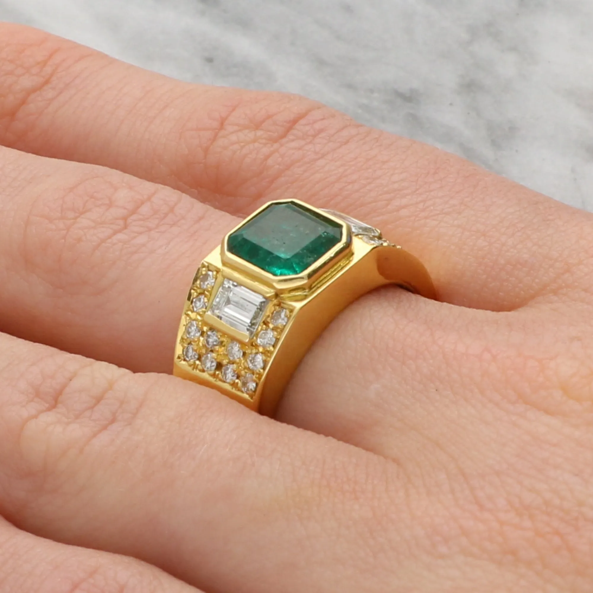 Vintage Emerald and Diamond Chunky Ring